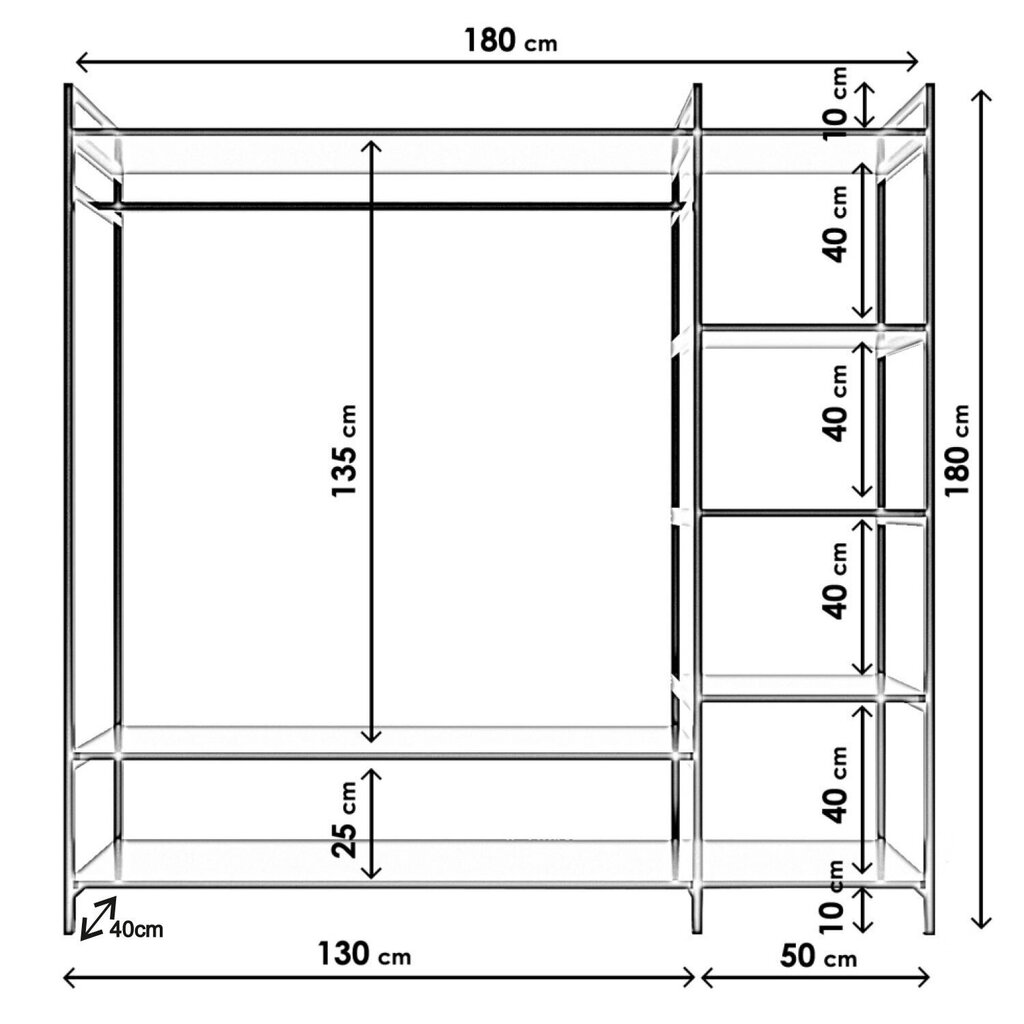 Riidekapp Trend L615, valge/must hind ja info | Kapid | kaup24.ee