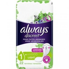 Hügieenisidemed Always Discreet light, 22 tk hind ja info | Tampoonid, hügieenisidemed, menstruaalanumad | kaup24.ee