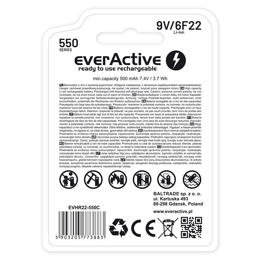 EverActive 6F22/9V 550 mAh цена и информация | Patareid | kaup24.ee