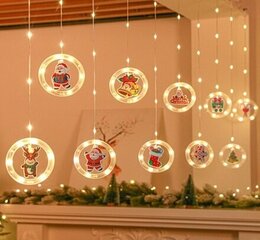 Lampki LED kurtyna z obrazkami Boże Narodzenie w kółkach 3m 10 żarówek na baterie pilot цена и информация | гирлянда, 10 вел 4 см | kaup24.ee