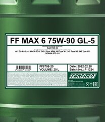 Transmissiooniõli Fanfaro MAX 6 75W-90, 20L цена и информация | Другие масла | kaup24.ee
