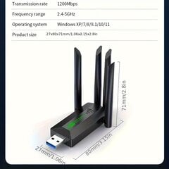 Двухдиапазонная USB-сетевая карта. Беспроводной Wi-Fi-приемник 2.4G/5G цена и информация | Адаптеры и USB-hub | kaup24.ee