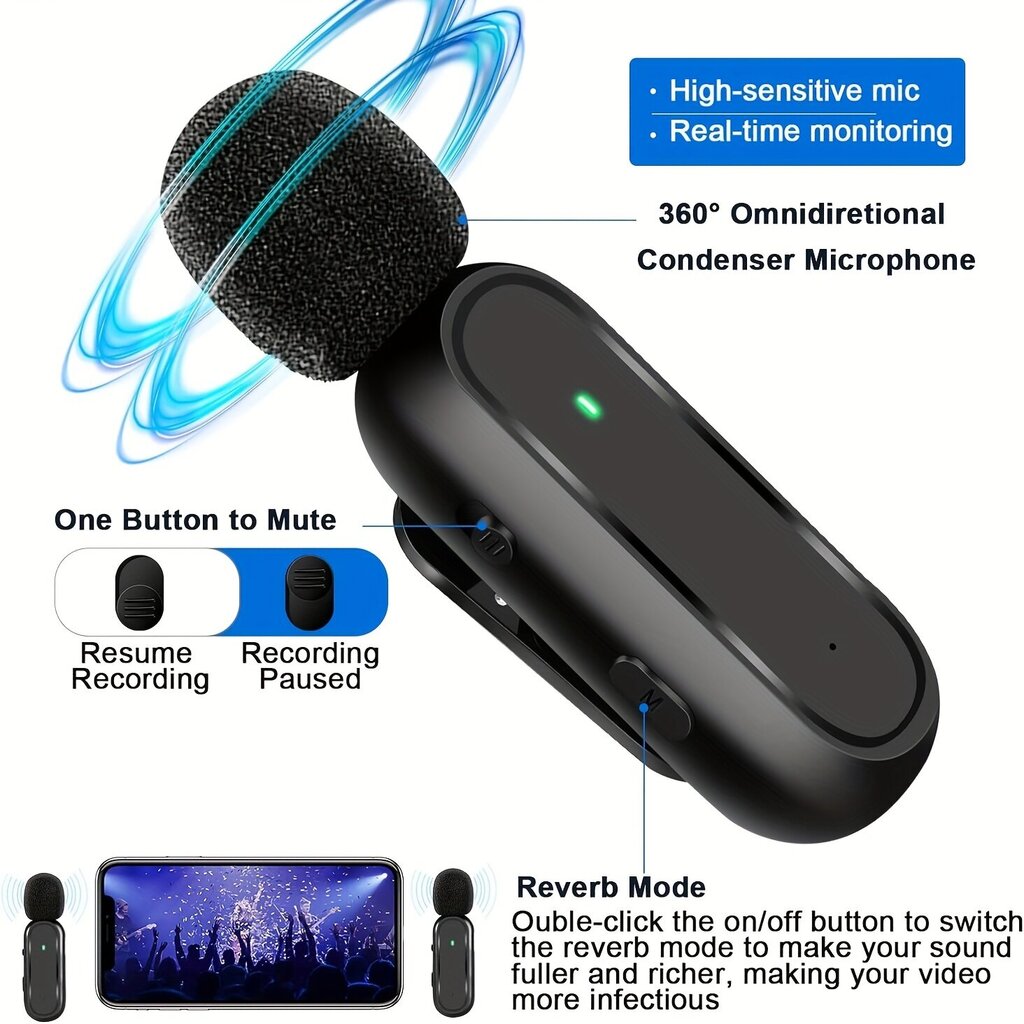 Mikrofon laadimiskarbiga 2in1 Lavalier hind ja info | Mikrofonid | kaup24.ee