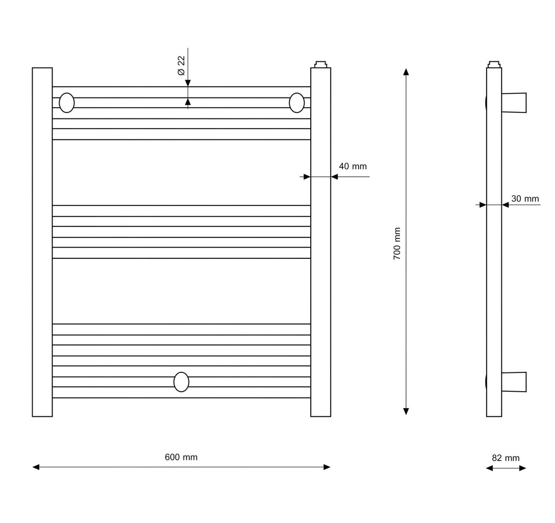 Vannitoa radiaator Puerto 60/70 cm, must hind ja info | Vannitoa radiaatorid ja käterätikuivatid | kaup24.ee