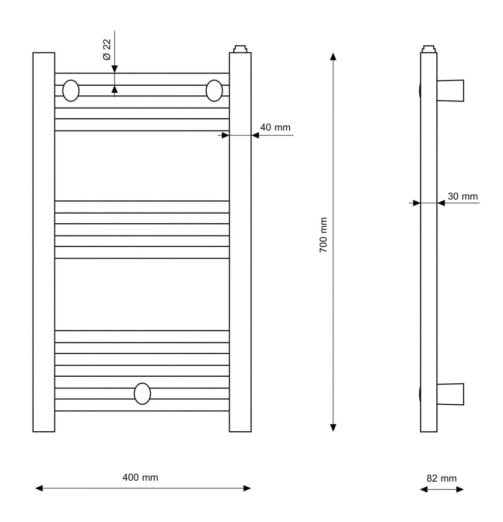 Vannitoa radiaator Puerto, must, 40/70 cm hind ja info | Vannitoa radiaatorid ja käterätikuivatid | kaup24.ee