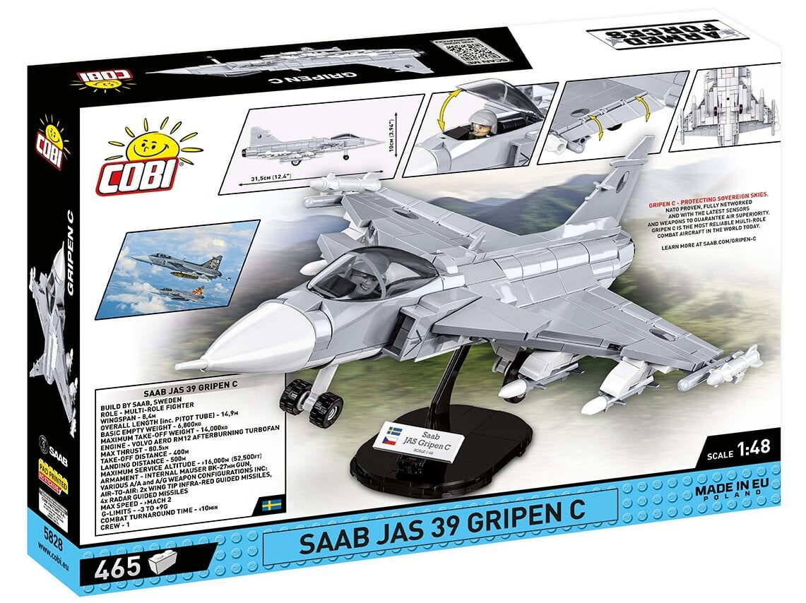 Plastkonstruktorid Saab JAS 39 Gripen C, 1/48, 5828 цена и информация | Klotsid ja konstruktorid | kaup24.ee