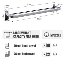 Настенная вешалка для полотенец 58 см цена и информация | Аксессуары для ванной комнаты | kaup24.ee
