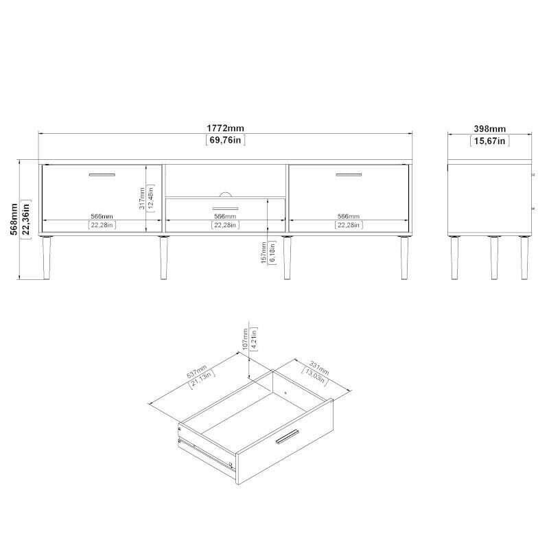 TV laud Aatrium Media, 177,2x39x56 cm, valge hind ja info | TV alused | kaup24.ee