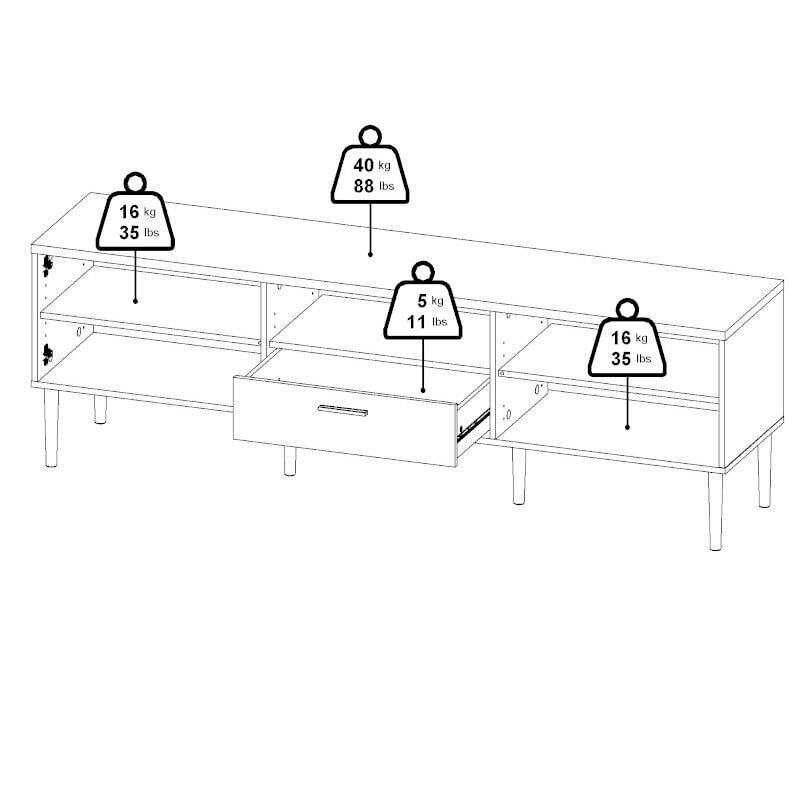 TV laud Aatrium Media, 177,2x39x56 cm, valge hind ja info | TV alused | kaup24.ee