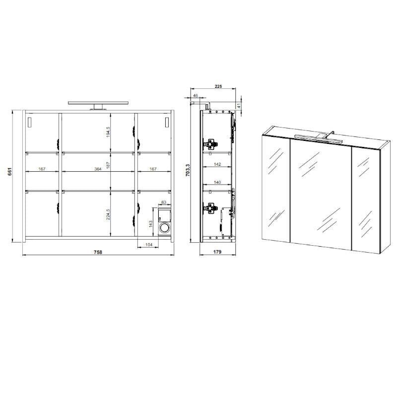 Peegelkapp Aatrium Salinas, 76x18x71 cm, hall цена и информация | Vannitoakapid | kaup24.ee