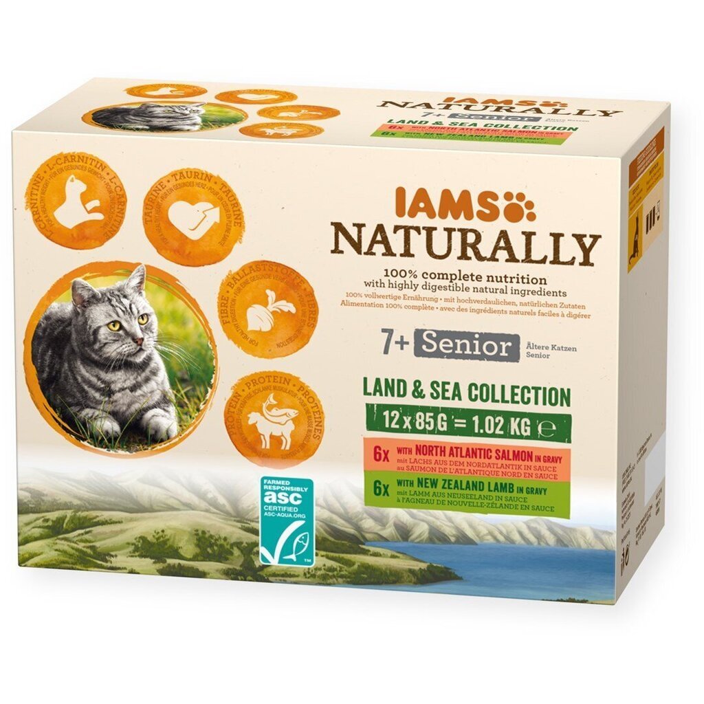 IAMS Naturally komplekt vanematele kassidele, 12x85 g цена и информация | Konservid kassidele | kaup24.ee