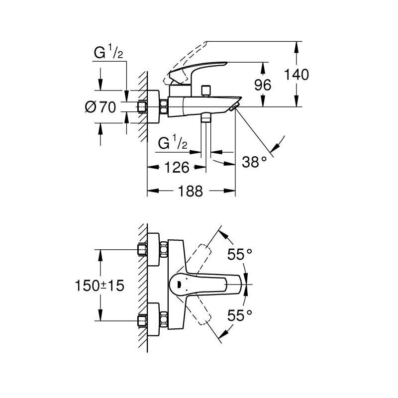 GROHE Eurosmart vannisegisti ühe hoovaga 1/2 tolli kroom 33300003 hind ja info | Vannitoa segistid | kaup24.ee