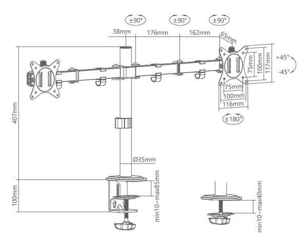 Universaalne lauaarvuti topeltmonitori alus hind ja info | Monitori hoidjad | kaup24.ee