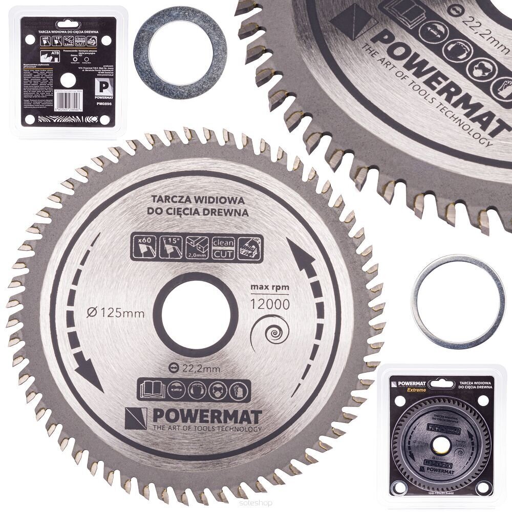 Ketassae tera puidu lõikamiseks, Powermat, 60 x 22,20 x 125 mm hind ja info | Elektrilised saed, mootorsaed ja tarvikud | kaup24.ee