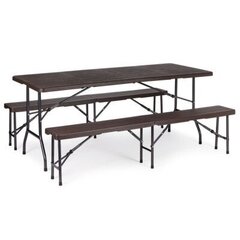 Обеденный стол с двумя скамьями, 180 см, коричневый цена и информация | Комплекты уличной мебели | kaup24.ee