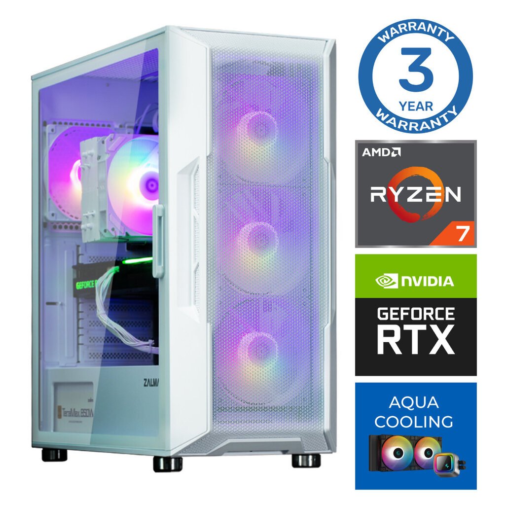 INTOP AQUA Ryzen 7 7700X 16GB DDR5 1TB SSD M.2 NVME+2TB RTX4060 8GB no-OS цена и информация | Lauaarvutid | kaup24.ee