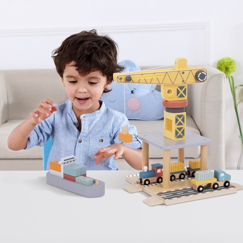 Puidust kraana koos tarvikutega Tooky Toy hind ja info | Poiste mänguasjad | kaup24.ee