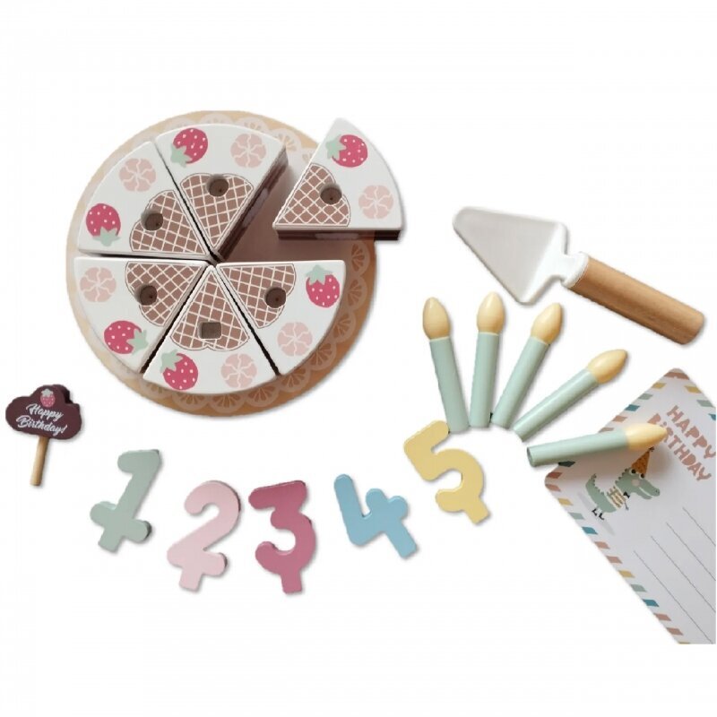 Puidust sünnipäevatordi komplekt koos tarvikutega Tooky Toy hind ja info | Tüdrukute mänguasjad | kaup24.ee