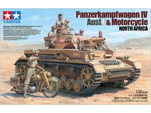 Сборная пластиковая модель. Tamiya - Panzerkampfwagen IV Ausf F. & Motorcycle North Africa, 1/35, 25208 цена и информация | Конструкторы и кубики | kaup24.ee