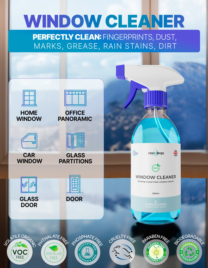 Nanoteqa aknapesuvahend, Window Cleaner 500 ml hind ja info | Puhastusvahendid | kaup24.ee