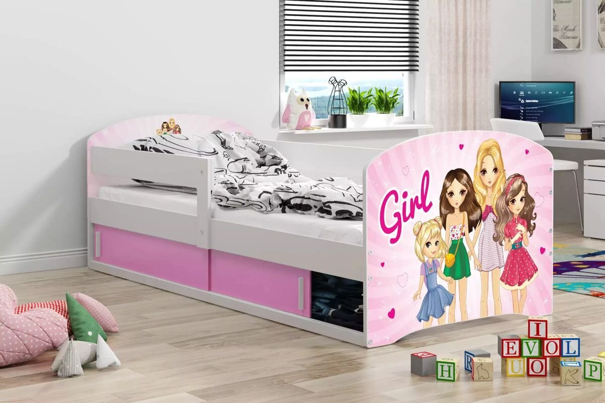 Tüdrukute lastevoodi madratsi ja aluslaatikuga 160x80cm valge hind ja info | Lastevoodid | kaup24.ee
