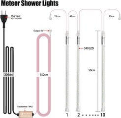 Aneeway LED лампы, метеоритный дождь, 10 шт, 50см цена и информация | Уличное освещение | kaup24.ee