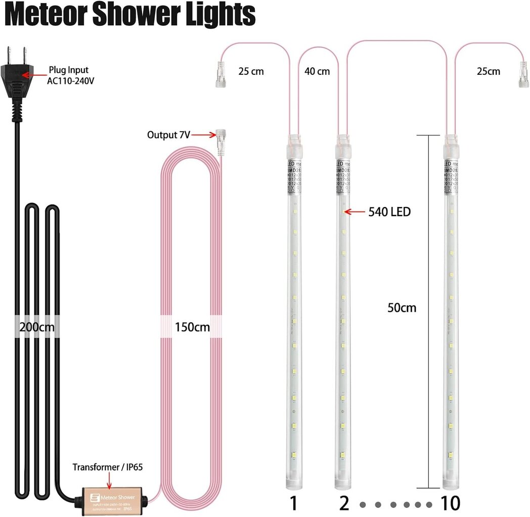 Aneeway LED lambid, meteoriidisadu, 10 tk, 50cm hind ja info | Aia- ja õuevalgustid | kaup24.ee