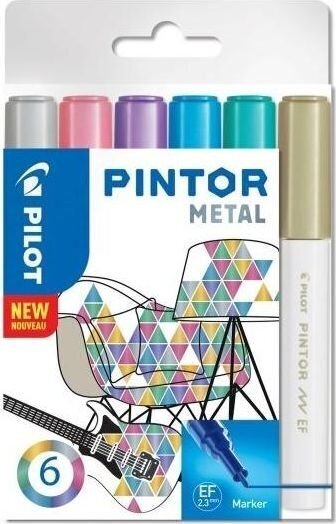 Püsimarkerite komplekt Pilot Pintor Metallic 1.4mm, 6 värvi hind ja info | Kunstitarbed, voolimise tarvikud | kaup24.ee