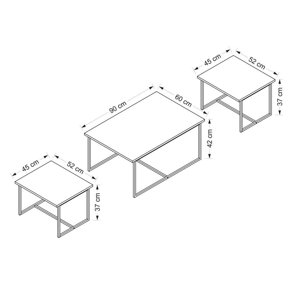 3 kohvilaua komplekt Levada, pruun цена и информация | Diivanilauad | kaup24.ee