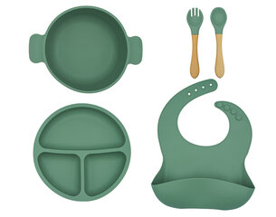 Нескользящий детский силиконовый набор посуды зеленого цвета цена и информация | Детская посуда, контейнеры для молока и еды | kaup24.ee