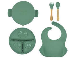 Нескользящий детский силиконовый набор посуды зеленого цвета цена и информация | Детская посуда, контейнеры для молока и еды | kaup24.ee