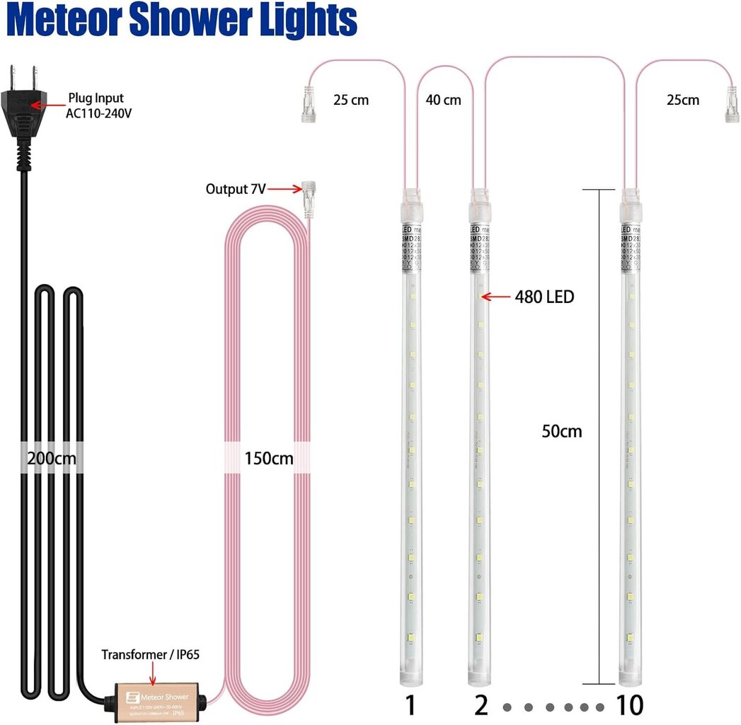 Aneeway LED lambid, meteoriidisadu, 10 tk, 50cm hind ja info | Aia- ja õuevalgustid | kaup24.ee