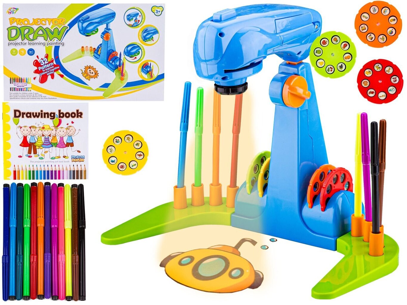 Projektor joonistamise ja värvimise õppimiseks + tarvikud, sinine цена и информация | Arendavad mänguasjad | kaup24.ee