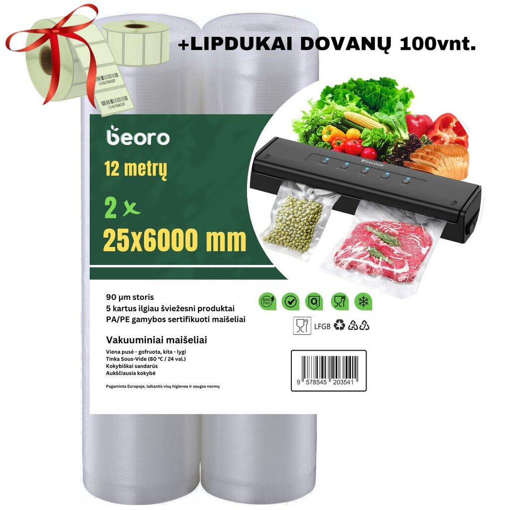 Vaakumpakendamise kott Beoro 2 x 25 x 600 cm, 2 rulli hind ja info | Vaakumpakendajad | kaup24.ee