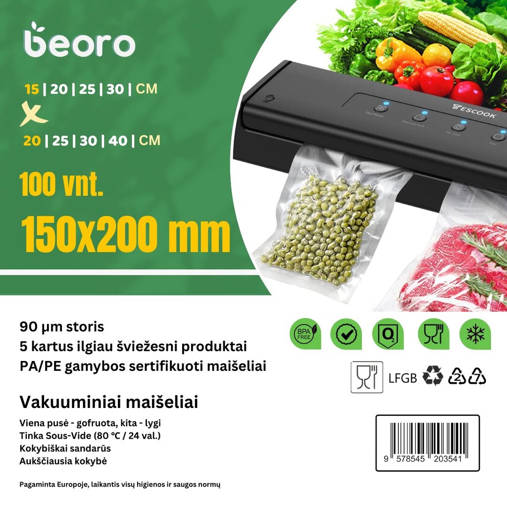 Vaakumpakendamise kotid Beoro 15 x 20, 100 tk цена и информация | Vaakumpakendajad | kaup24.ee
