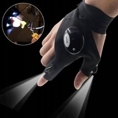 Перчатки без пальцев со светодиодным фонариком 2 штуки - черные цена и информация | Фонарики, прожекторы | kaup24.ee