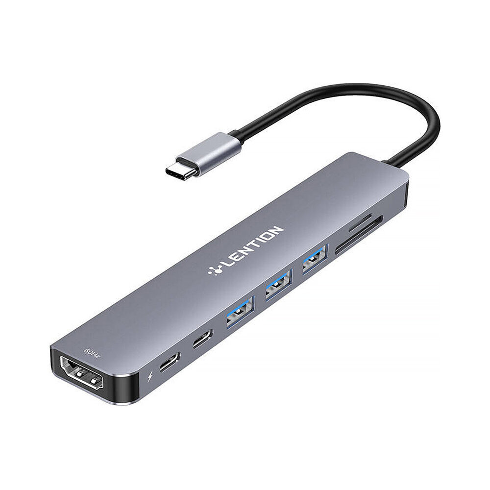 Lention 8in1 USB-C HUB 3x USB 3.0 + SD/TF + PD + USB-C + HDMI, hall цена и информация | USB jagajad, adapterid | kaup24.ee