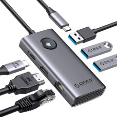 Orico 6in1 USB-C, HDMI, 3xUSB HUB, hall hind ja info | USB jagajad, adapterid | kaup24.ee