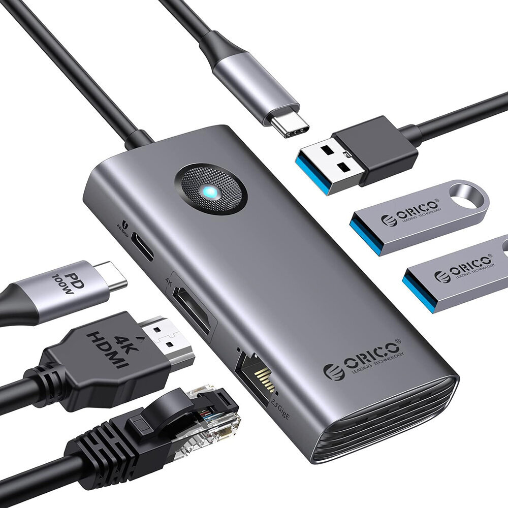 Orico 6in1 USB-C, HDMI, 3xUSB HUB, hall цена и информация | USB jagajad, adapterid | kaup24.ee