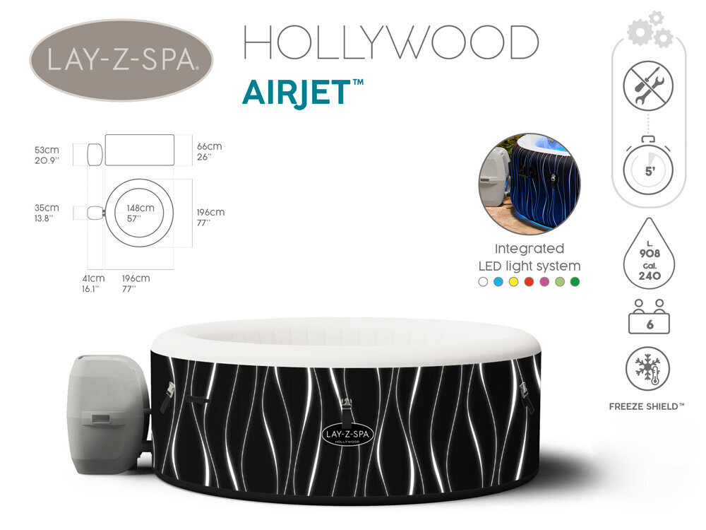 Bestway mullivann Lay-Z-Spa Hollywood LED-i ja patjadega hind ja info | Basseinid | kaup24.ee