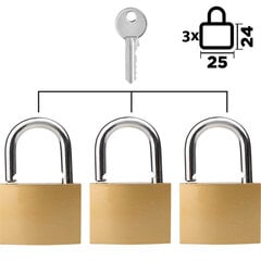 Навесные замки с одинаковым ключом Magicso, 25мм, 3шт цена и информация | Дверные замки | kaup24.ee