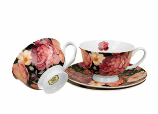 Tass alustaldrikuga Spring Roses Black 250 ml, 2 tk hind ja info | Klaasid, tassid ja kannud | kaup24.ee