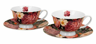 Tass alustaldrikuga Spring Roses Black 250 ml, 2 tk цена и информация | Стаканы, фужеры, кувшины | kaup24.ee