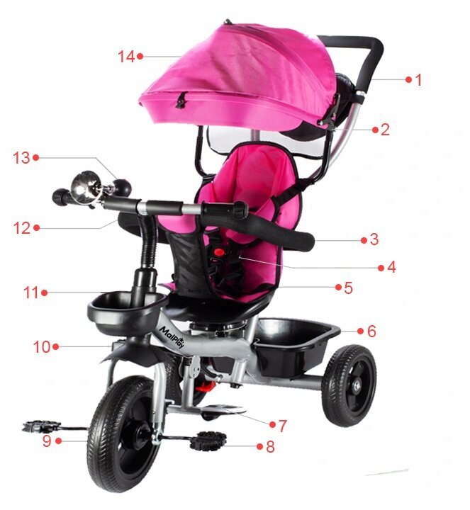 Multifunktsionaalne kolmerattaline tõukeratas MalPlay Pink, roosa hind ja info | Kolmerattalised jalgrattad | kaup24.ee