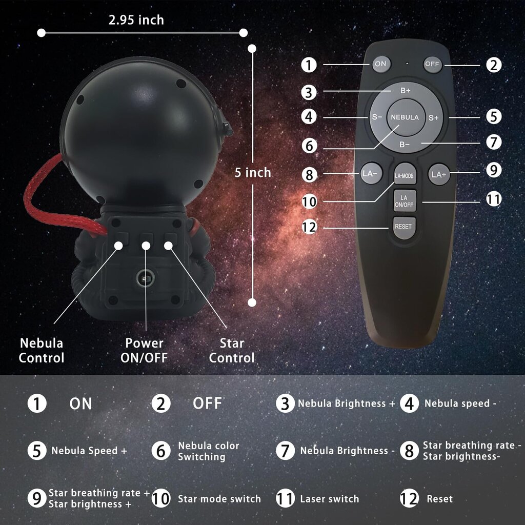 Kosmoseefekti projektor Astronaut Carbonpro LED 3D, must hind ja info | Arendavad mänguasjad | kaup24.ee