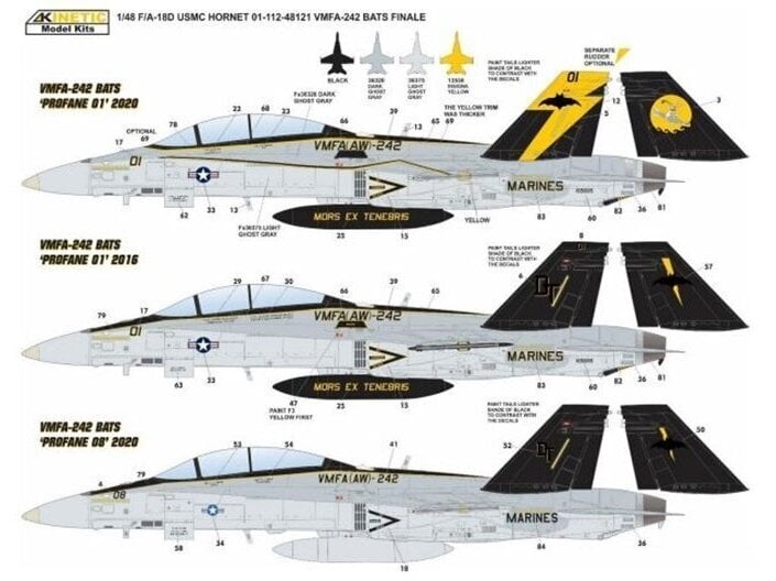 KINETIC - McDonnell Douglas F/A-18D Hornet VMFA(AW)-242 "Bats", 1/48, 48121 hind ja info | Klotsid ja konstruktorid | kaup24.ee