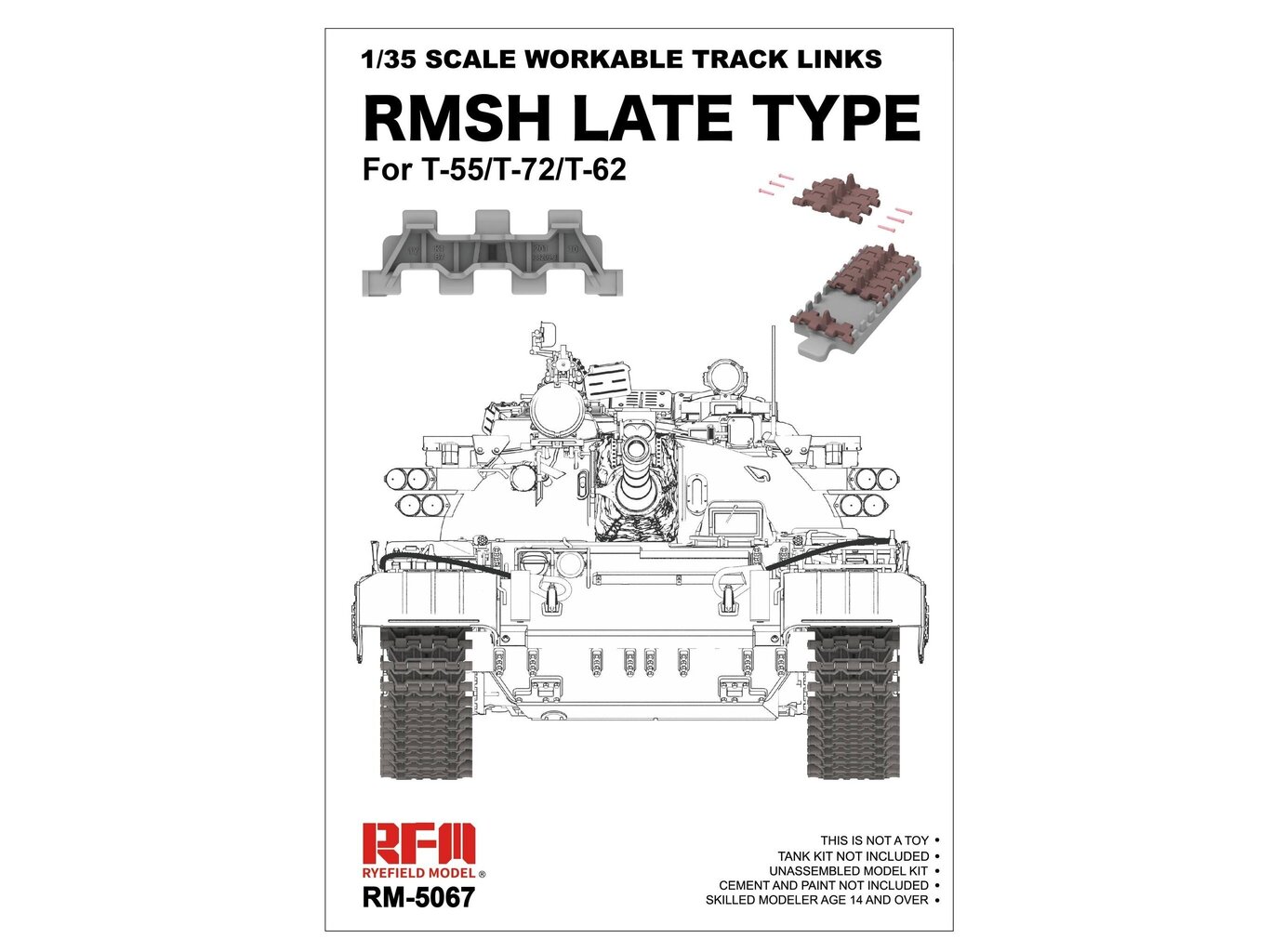 Rye Field Model - RMSH late type work. track links f. T55/T-72/T-62, 1/35, 5067 цена и информация | Klotsid ja konstruktorid | kaup24.ee