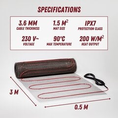 Нагревательный мат Ryxon™ HM-200-1.5, 1.5 м², 300 W: эффективное решение для теплых полов цена и информация | Нагревательные коврики для пола и зеркал | kaup24.ee