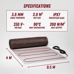 Нагревательный мат Ryxon™ HM-200-2.0, 2 м², 400 W: Эффективное решение для теплых полов цена и информация | Нагревательные коврики для пола и зеркал | kaup24.ee