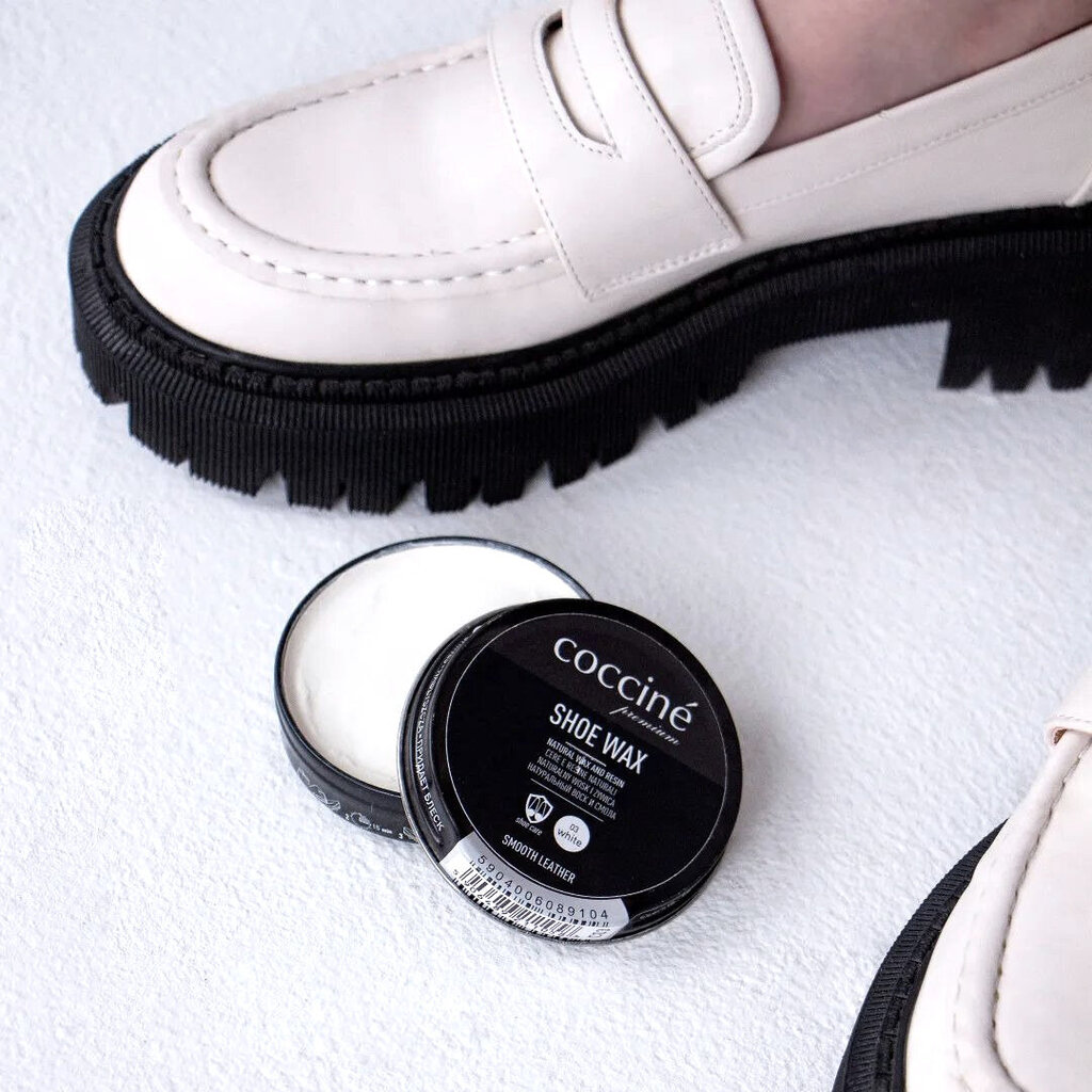 Valge nahast toodete kingakreem - Coccine Shoe Wax, 40 g + Poleerimishari naturaalsete hobusejõhvidega, 16 cm hind ja info | Rõivaste ja jalatsite hooldus | kaup24.ee